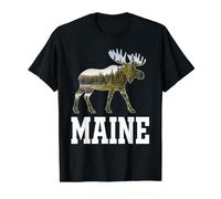 Maine Moose Forest Wildlife Nature Scenic Landscape Value Graphic T-Shirt, Men, Black, M