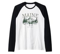 Maine Moose Nature Lover Vintage Pride Raglan Baseball Tee