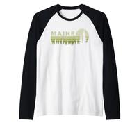 Maine Outdoor Nature Lover Vintage Retro Environmentalist Raglan Baseball Tee