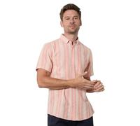 Maine Peach Textured Stripes Short Sleeve Button Down Shirt, Xxxl, Peach