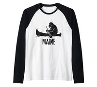 Maine Squatch Man Mountain Canoe Summer Camping Raglan Baseball Tee