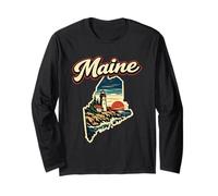 Maine State Coastal Lighthouse Ocean Sunset Scenery Long Sleeve T-Shirt