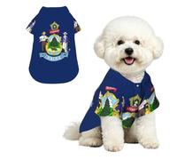 Maine State Flag Breathable Hawaiian Dog Shirt Summer Button Up Top for Small Medium Dogs S