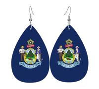 Maine State Flag Leather Earring. Stylish teardrop shape, perfect for women, and a great decorative choice for parties and holidays.
