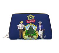 Maine State Flag Leather Hand-Held Zipper Makeup Bag Cute Make Up Case Large Wide-Open Pouch Pen Case