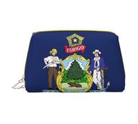 Maine State Flag Leather Hand-Held Zipper Makeup Bag Storage Bag for Miscellaneous Items Pen Case