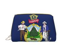 Maine State Flag Leather Hand-Held Zipper Makeup Bag Storage Bag Portable Lipstick Pouch Toiletry Bag