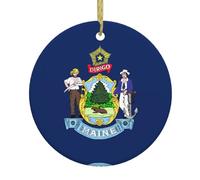 Maine State Flag Personalized Round Ceramic Ornament with Double-Sided Printed Festival Decor