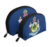 Maine State Flag Portable Bags Clutch Pouch.2-Piece Makeup Bag Set, Large & Small Travel Cosmetic Pouches