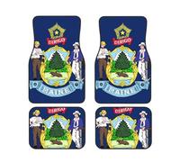 Maine State Flag Print Car Floor Mat Pads - Front Back Rugs All-Weather Auto Foot Mat Set of 4 Pieces, for Women Men