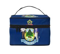 Maine State Flag Print Cosmetic Bag - Roomy Travel Makeup Organizer with Local Pride