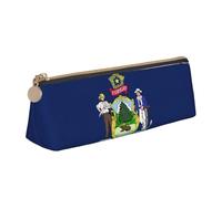 Maine State Flag Print Cosmetics Case Large Capacity Triangle Design Zippered Pen Holder for Writing Tools