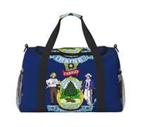 Maine State Flag Print Duffle Bag for Travel,Shoulder Weekender Overnight Handbag, Sports Tote Gym Bag for Men Women