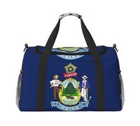 Maine State Flag Print Foldable Carry On Tote Large Capacity Hand Carry Bag for Airplane Weekend Getaways