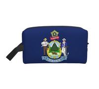 Maine State Flag Print Portable Travel Toiletry Storage Bag Large Capacity 600D Polyester Cosmetic Storage Bag