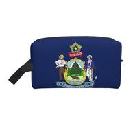 Maine State Flag Print Portable Travel Toiletry Storage Bag Large Capacity 600D Polyester Cosmetic Storage Bag