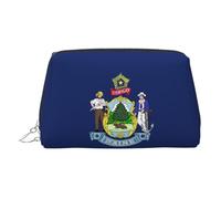 Maine State Flag Print Small Makeup Bag, Cosmetic Pouch with Wide Zipper, Travel Makeup Organizer for Women