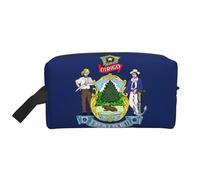 Maine State Flag Print Travel Makeup Portable Cosmetic Organizer Pouch Large Bag Capacity Storage Bag