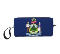 Maine State Flag print Travel Toiletry Pouch, Pencil Bag Canvas Makeup Bag, Multi-Purpose Cosmetic Bag with Zipper, White, One Size