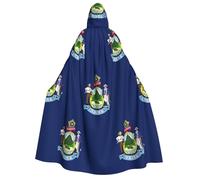 Maine State Flag print Unisex Medieval Viking Hooded Cape Cloak for Halloween Cosplay, Christmas Party Costume Outfits
