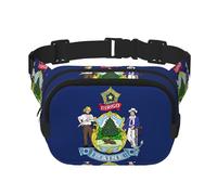 Maine State Flag Print Waist Pack Square Waist Bag Workout Hiking Running Travel Gym Pretty Zipper Fashion