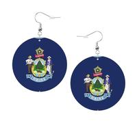Maine State Flag Printed Round Earrings For Women, 1 Pair Lightweight Leather Pierced Earrings Set Trendy Jewelry Gifts For Women Girls