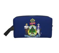 Maine State Flag Printed Toiletry Storage Bag, Large Capacity Organizer Pouch for Power Bank and Cables Use