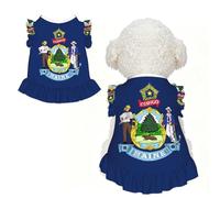 Maine State Flag Ruffle Dog Dress Frilly Sleeveless Breathable Summer Party for Small Dogs Cats L