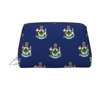 Maine State Flag Toiletry Cosmetics Bag, Portable Travel Cosmetic Makeup Bag,PVC Leather,with Compartments