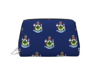 Maine State Flag Toiletry Cosmetics Bag, Portable Travel Cosmetic Makeup Bag,PVC Leather,with Compartments