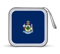Maine State Flag Trendy CD Case Hard Plastic Portable DVD Storage Binder Wallet for Car Home Office