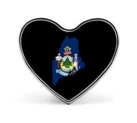Maine State Flag Unisex Novelty Brooches & Pins Heart Metal Lapel Badge for Clothing Shawl Hat