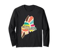Maine State Pride Retro Colorful Outline Design Long Sleeve T-Shirt