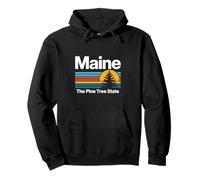 Maine The Pine Tree State Sunset Illustration Pullover Hoodie
