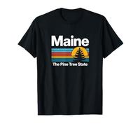Maine The Pine Tree State Sunset Illustration T-Shirt