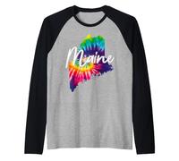 Maine Tie Dye State Map Pride Hippie Vintage Raglan Baseball Tee