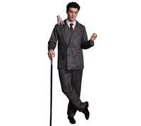 Mainfini 3 Pcs Gomez Addams Costume Adult Men 1920s Gangster Outfit Black Striped Blazer Trousers Tie Suit (S-2XL)