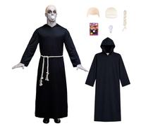 Mainfini 6 Pcs Mens Halloween Costume Family Uncle Cosplay Monk Robe | Bald Cap, Cord Belt, Hairnet, Eye Shadow, Bulb, Role-Playing Game, Halloween Party, Themed Gathering, Machine Wash