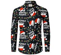 Mainfini Adult Santa's Favorite Shirts Ugly Christmas Button Shirt Long Sleeve Xmas Snowman Shirts Black S