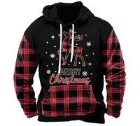 Mainfini Adult Ugly Christmas Sweatshirt Retro Xmas Reindeer Hoodie Travel Black Snowflake Raglan Color Block Pullovers S