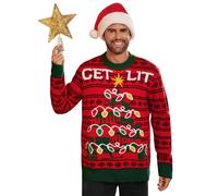 Mainfini Adult Xmas Sweater Hilarious Christmas Lights Strings Jumper Long Sleeve Festive Red Knitted Pullovers L