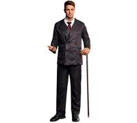 Mainfini Arvilhill 20's Gangsta Outfit Gomez Addams Costume Adult Men Black Striped Blazer Trousers Tie Set Addams Family Macabre Cosplay Club Cosplay Meet XL