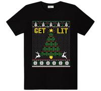 Mainfini Funny Christmas Shirt Black Party Message Pattern Short Sleeve Humorous Cotton Holiday Party Top Black M