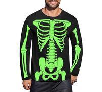 Mainfini Halloween Shirts for Men Skeleton Glow in The Dark T-Shirt Adult Man Funny Novelty Costume Print Patterns Long Sleeve Ribbed Crewneck XL