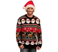 Mainfini Man Christmas Sweater Funny Xmas Santa Claus Pullover Holiday Black Elastic Reindeer Knitted Shirts XXL