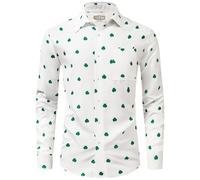 Mainfini Man's St Patricks Day Classy Long Sleeve Tailored Print Button Down Shirt Office Attire Outfit L