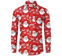 Mainfini Men Christmas Shirts Happy Santa Claus Button Shirt Long Sleeve Xmas Collared Shirts Red 3XL
