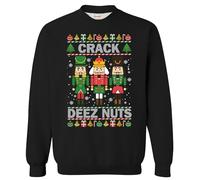 Mainfini Men Novelty Xmas Sweatshirt Funny Xmas Crewneck Crack Deez Nuts Black Graphic Sweater Loose Fit Winter Pullover XXL