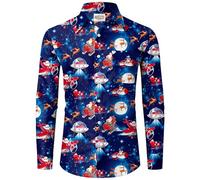 Mainfini Men Xmas Shirts Ugly Santa Claus Space Journey Shirt Long Sleeve Christmas Button Shirt Navy Blue XXL