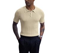 Mainfini Mens Casual 1960s Regular Fit Vintage Knit Shirt Solf Knitted Polo Shirt XXL